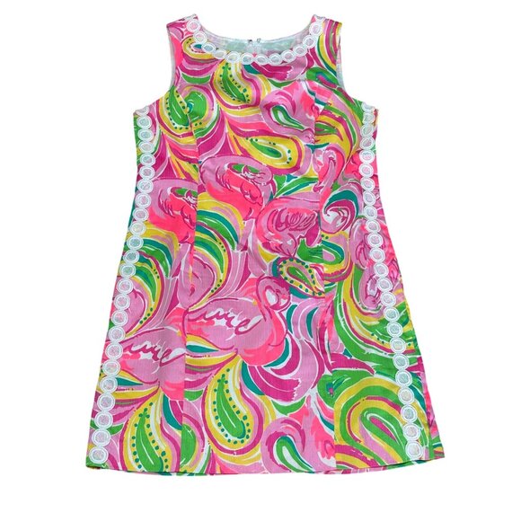 Lilly Pulitzer Mila Shift Dress All Nighter Flamingos Size 10 Lined Lace Casual - Picture 1 of 9